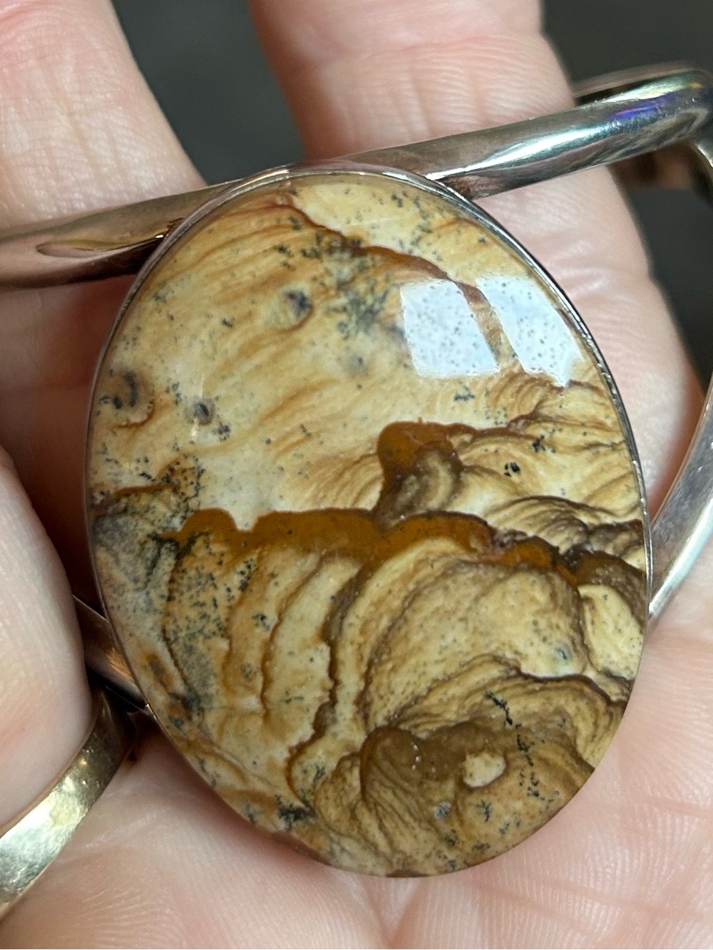 Natural Picture Jasper Sterling Silver Cuff Bracelet